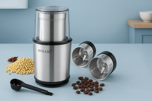 Electric coffee grinder on a kitchen counter